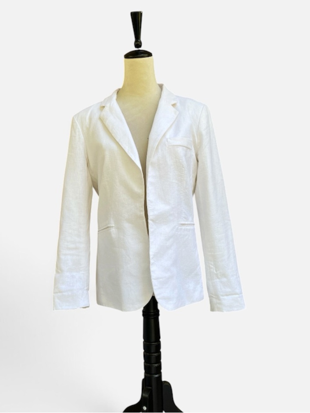 Marina Luna Linen-Cotton Open Front Blazer in White Size Medium